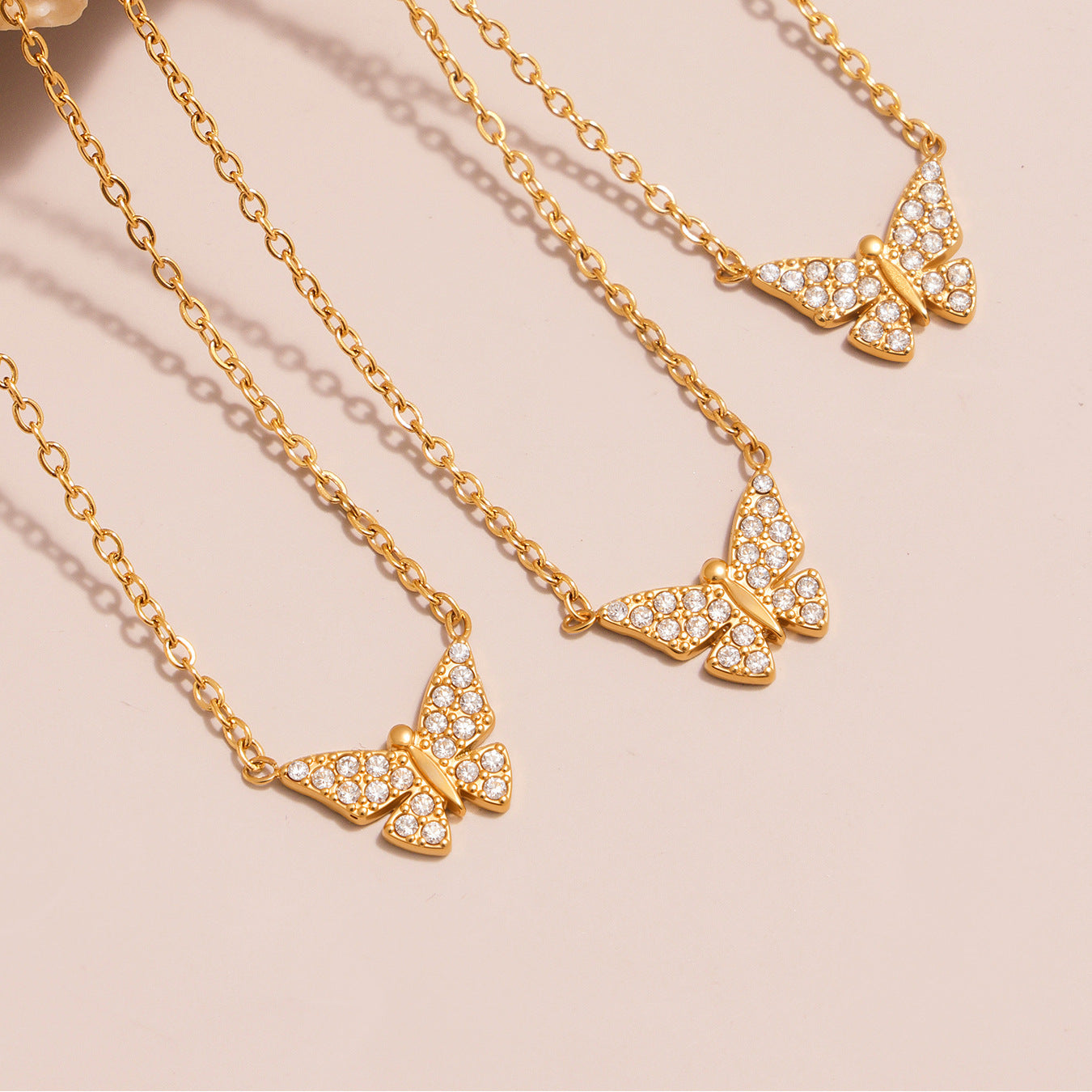 Full-diamond Butterfly Clavicle Necklace And Bracelet